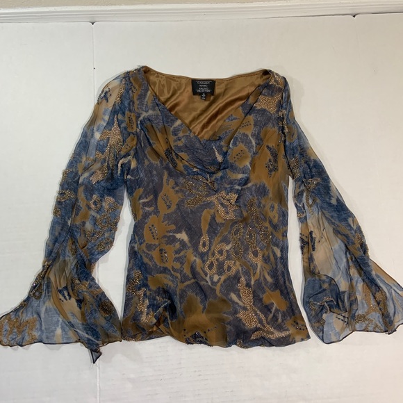 Carmen Marc Valvo Tops - Carmen Marc Valvo Silk Split Sleeve Blouse Top 10